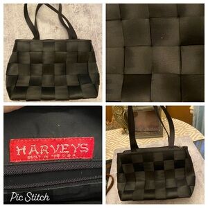 Vintage Original Harvey’s Black Seatbelt Zip Top Tote With Feet